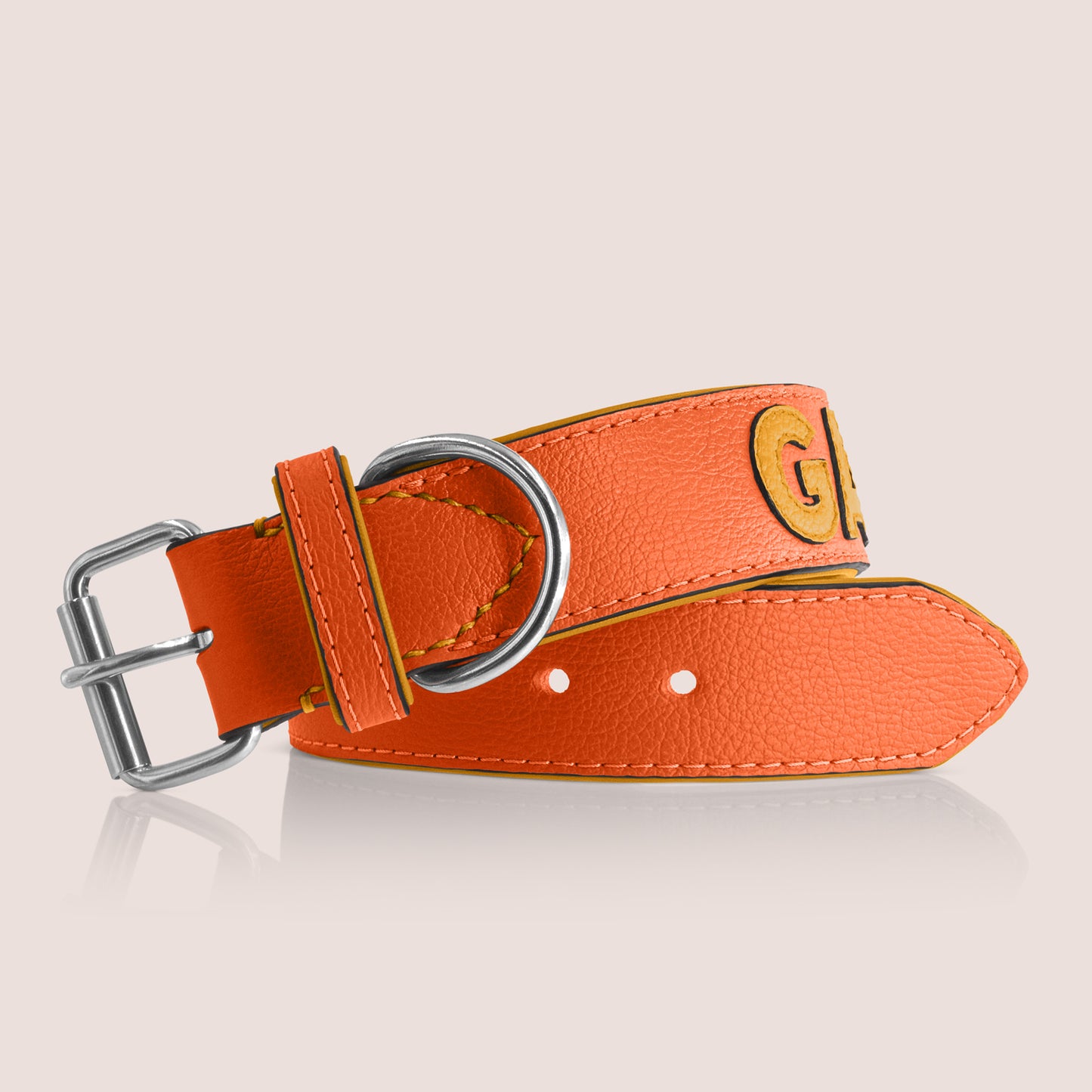 TONERL – Hundehalsband mit Namen aus Leder in Orange - Gelb