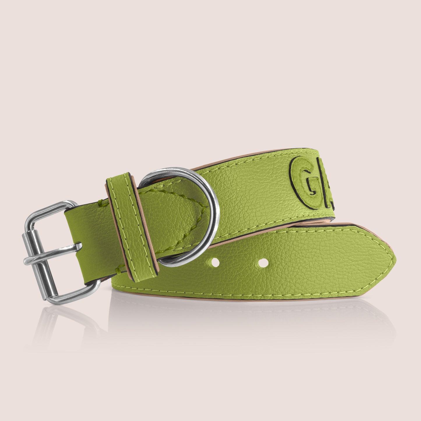TONERL – Hundehalsband mit Namen aus Leder in Apfelgrün - Apfelgrün