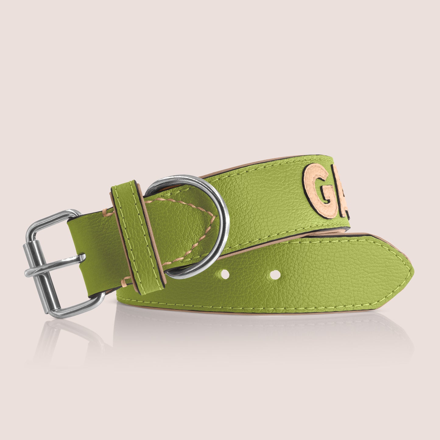 TONERL – Hundehalsband mit Namen aus Leder in Apfelgrün - Biscuit