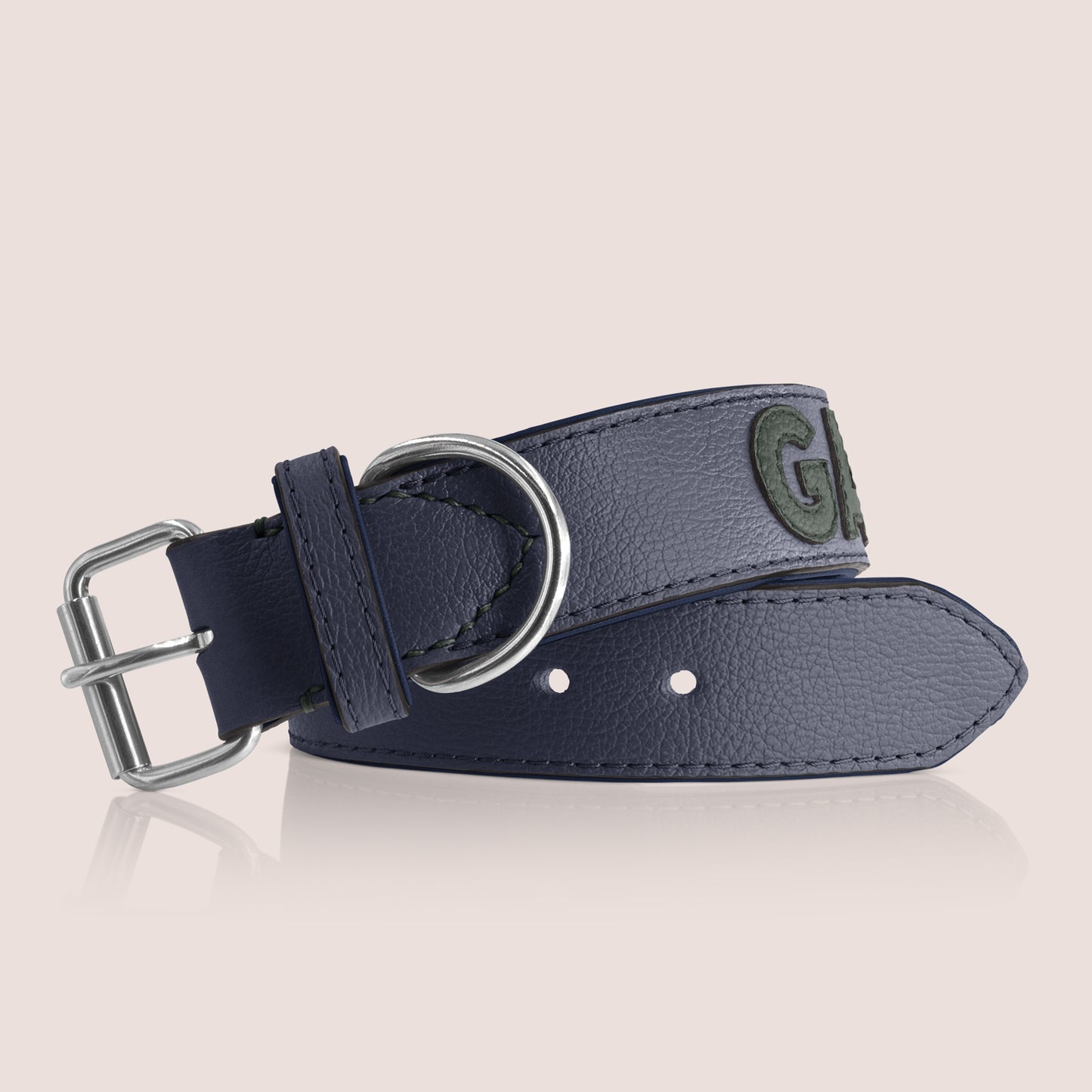 TONERL – Hundehalsband mit Namen aus Leder in Dunkelblau - British-Racing-Green