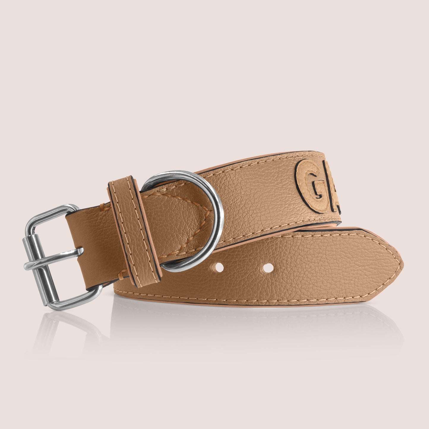 TONERL – Hundehalsband mit Namen aus Leder in Caramel - Caramel