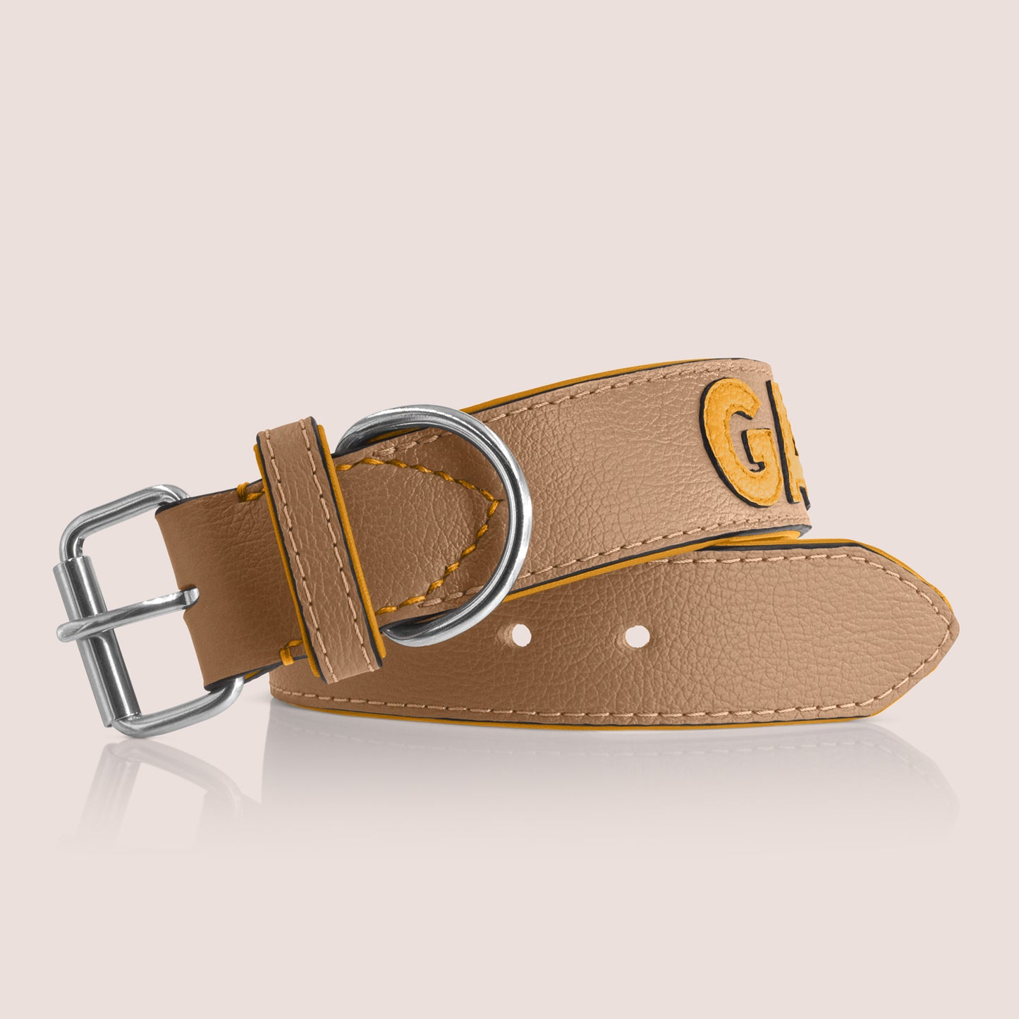 TONERL – Hundehalsband mit Namen aus Leder in Caramel - Gelb