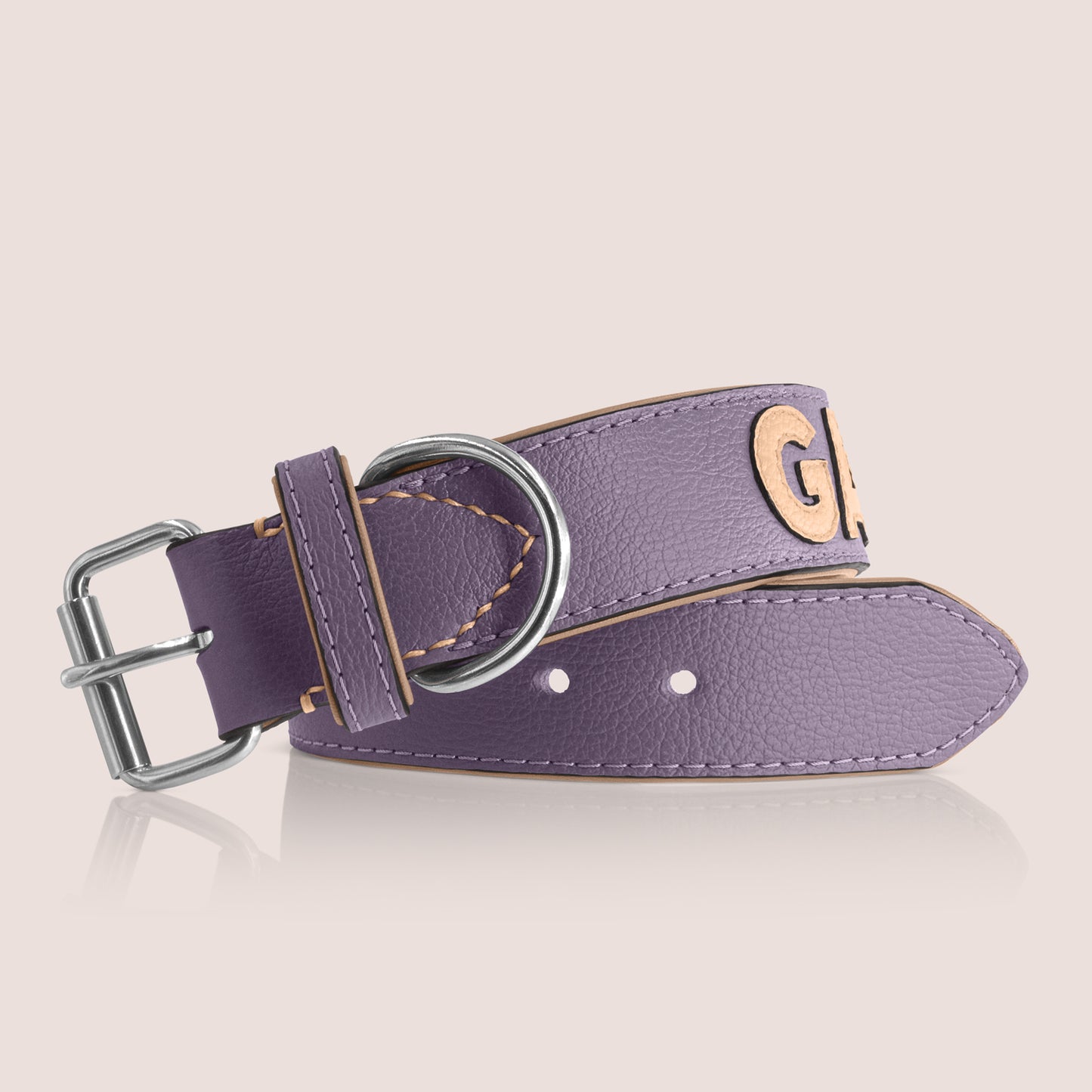 TONERL – Hundehalsband mit Namen aus Leder in Flieder - Biscuit