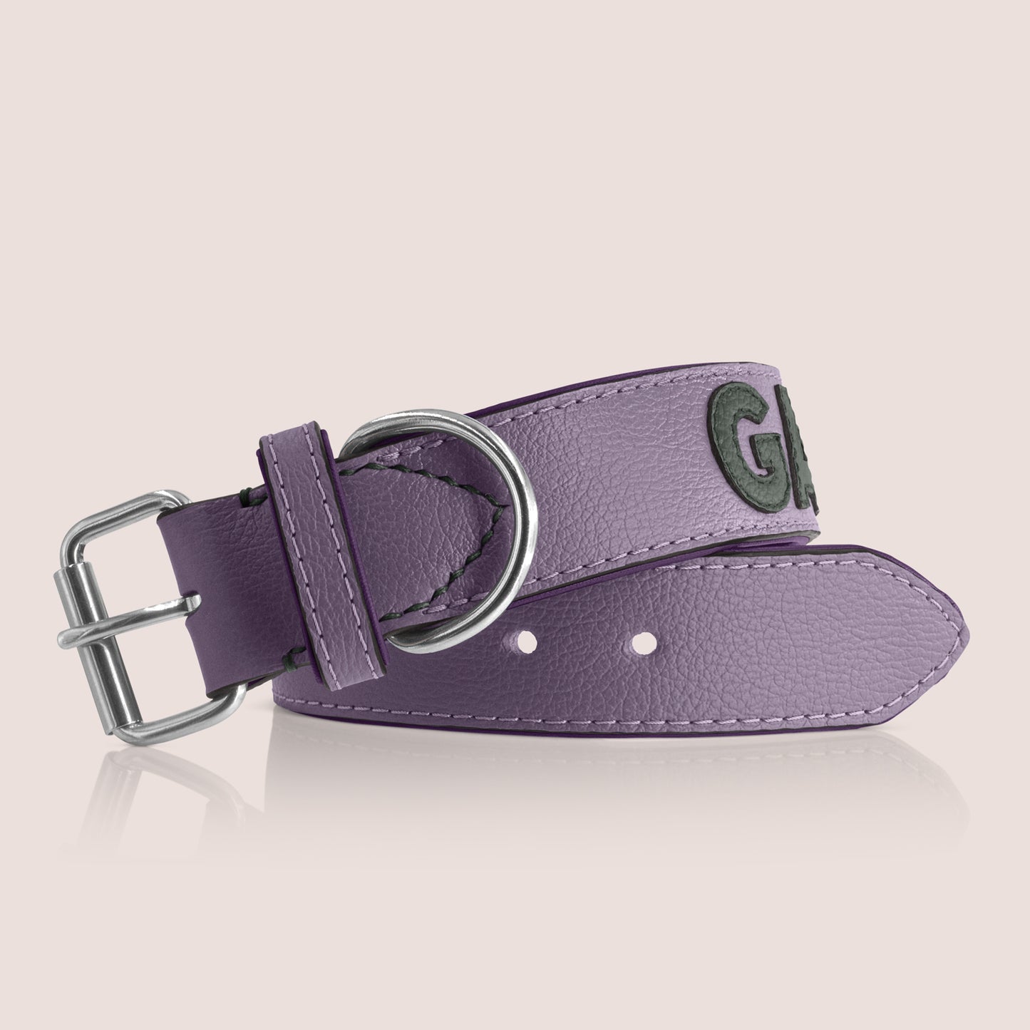 TONERL – Hundehalsband mit Namen aus Leder in Flieder - British-Racing-Green