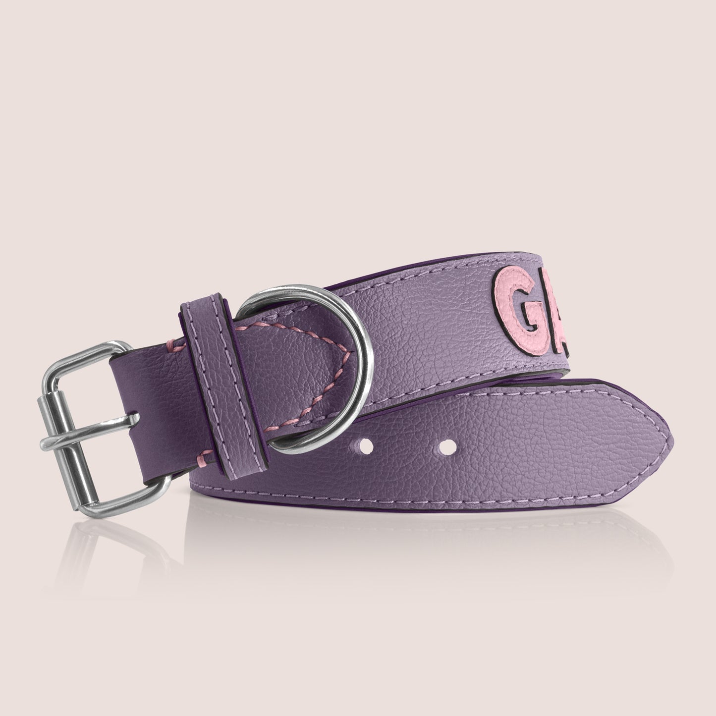 TONERL – Hundehalsband mit Namen aus Leder in Flieder - Rosé