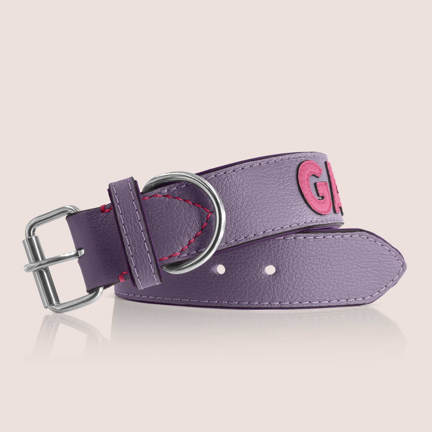 TONERL – Hundehalsband mit Namen aus Leder in Flieder - Soft-Pink