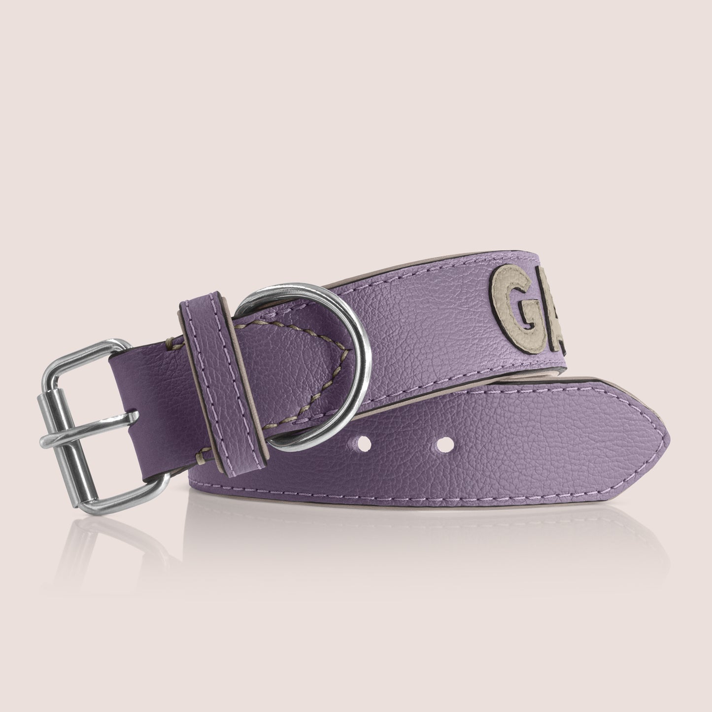 TONERL – Hundehalsband mit Namen aus Leder in Flieder - Stone