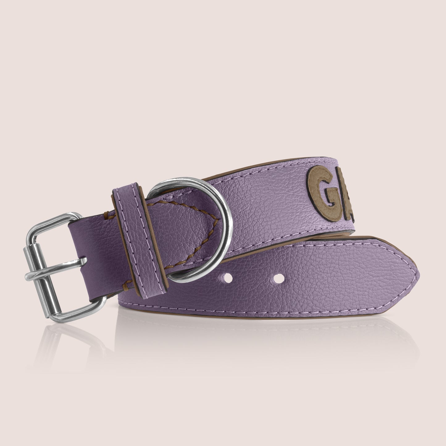TONERL – Hundehalsband mit Namen aus Leder in Flieder - Taupe