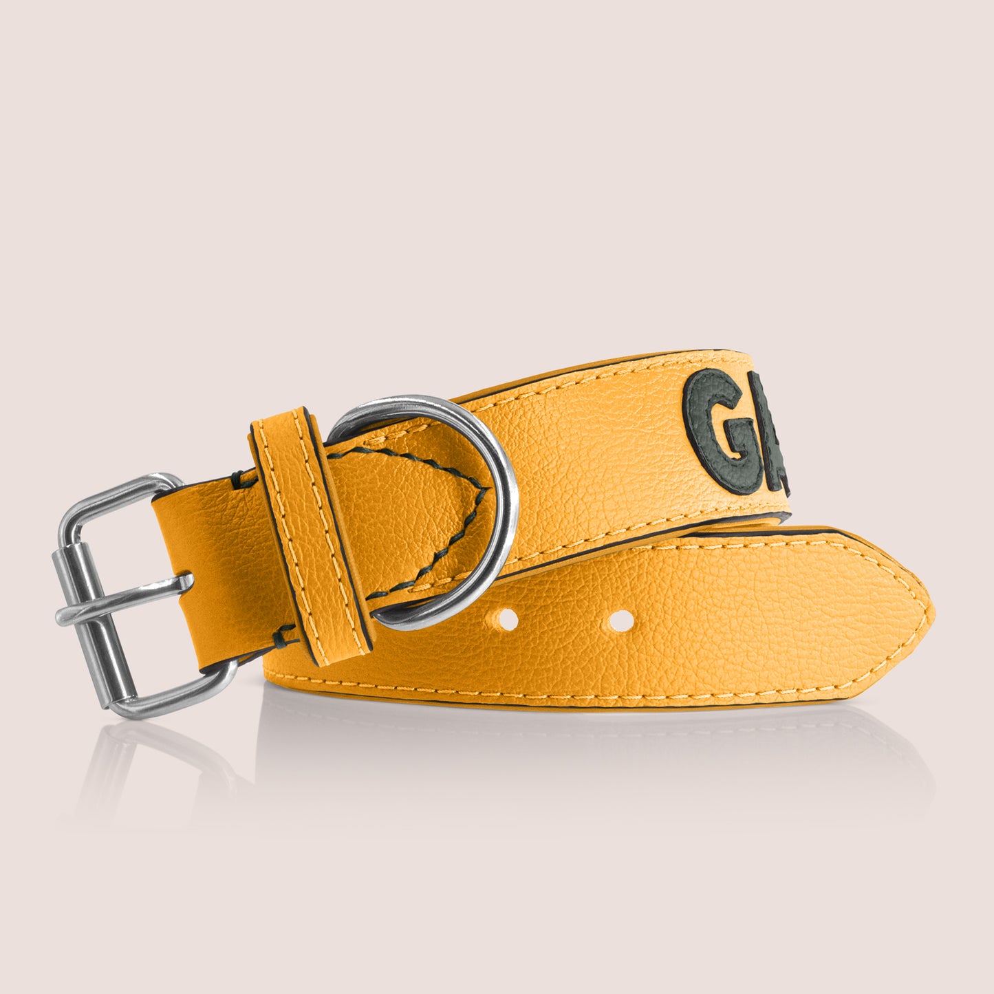 TONERL – Hundehalsband mit Namen aus Leder in Gelb - British-Racing-Green