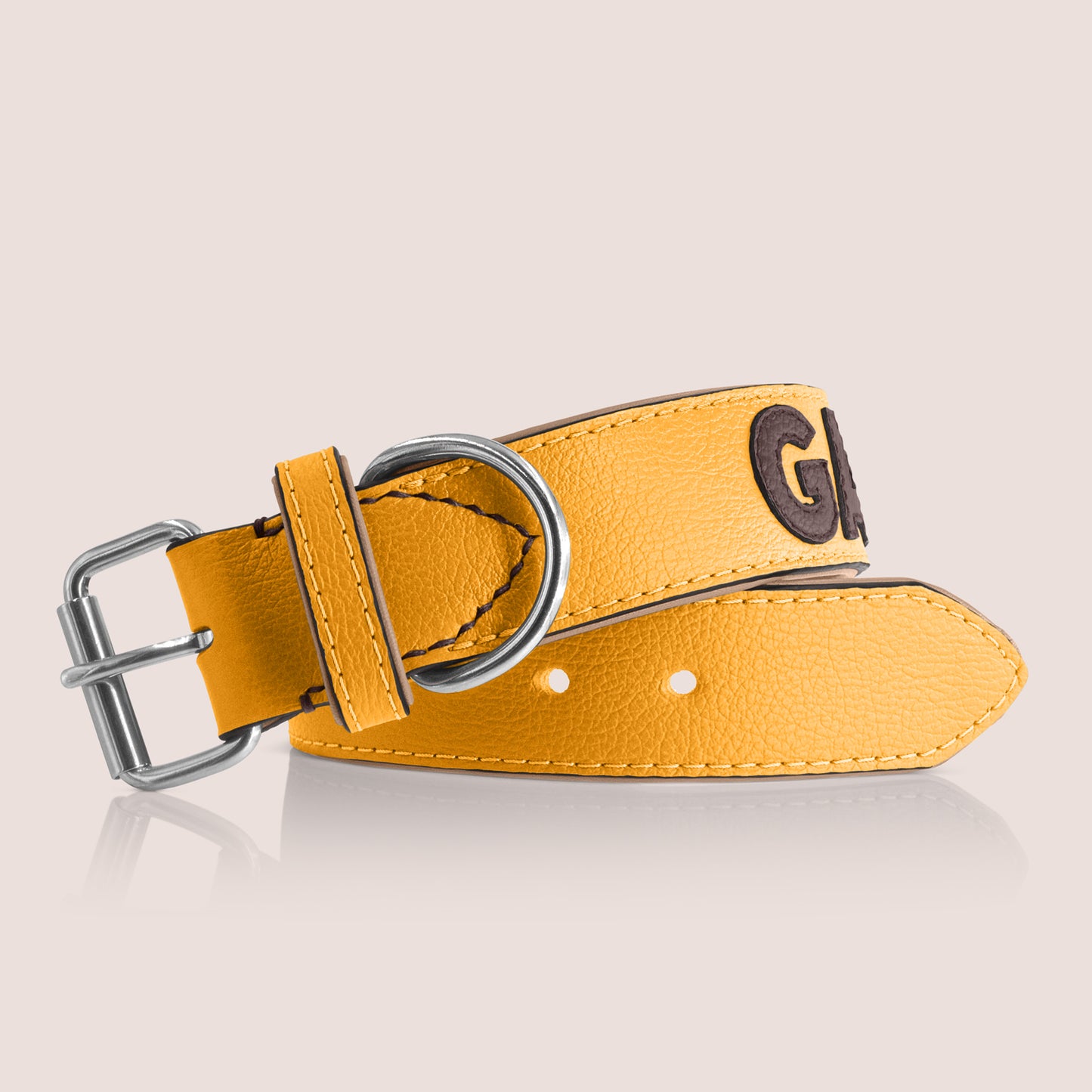 TONERL – Hundehalsband mit Namen aus Leder in Gelb - Marron