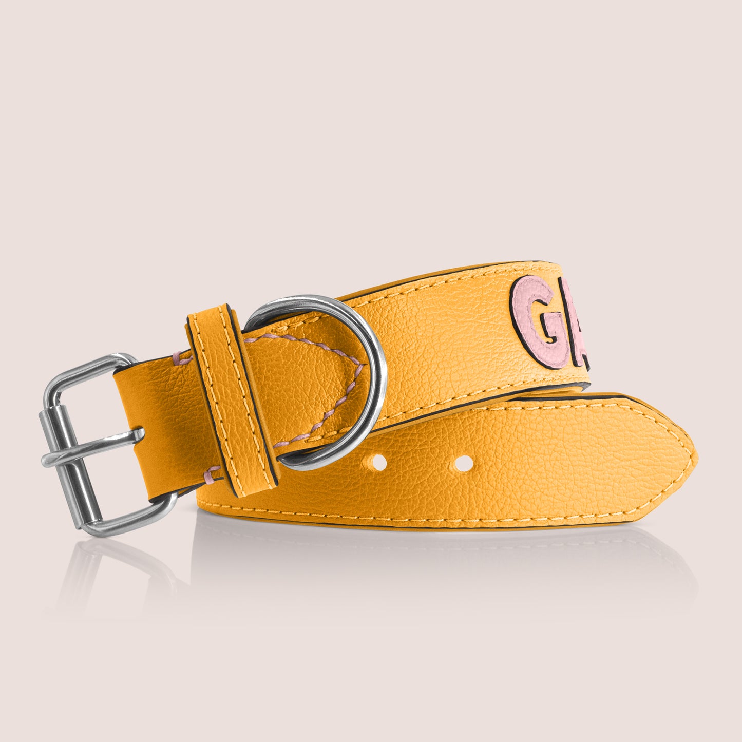 TONERL – Hundehalsband mit Namen aus Leder in Gelb - Rosé