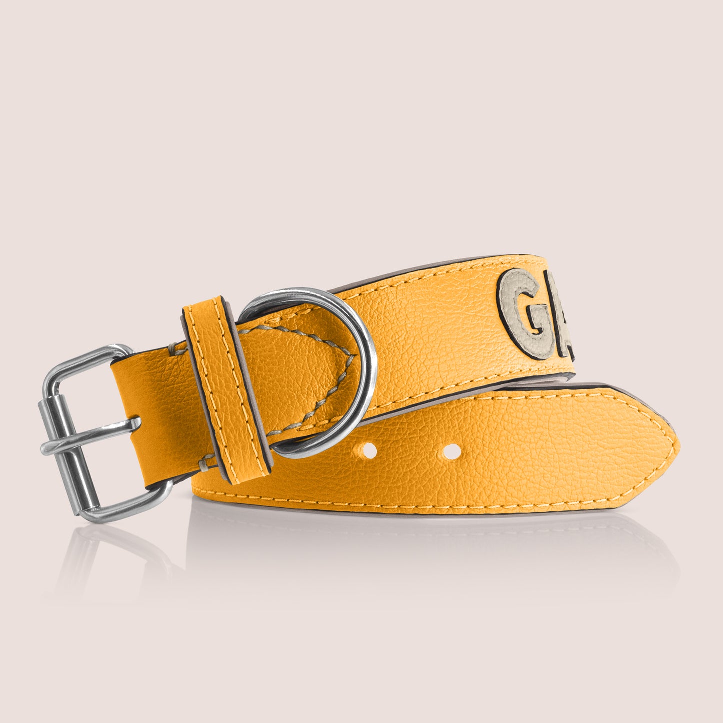 TONERL – Hundehalsband mit Namen aus Leder in Gelb - Stone