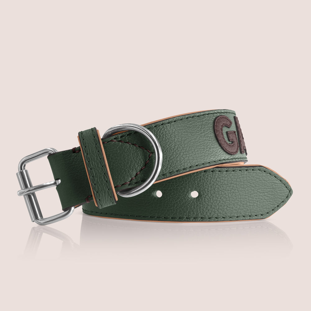 TONERL – Hundehalsband mit Namen aus Leder in British-Racing-Green - Marron