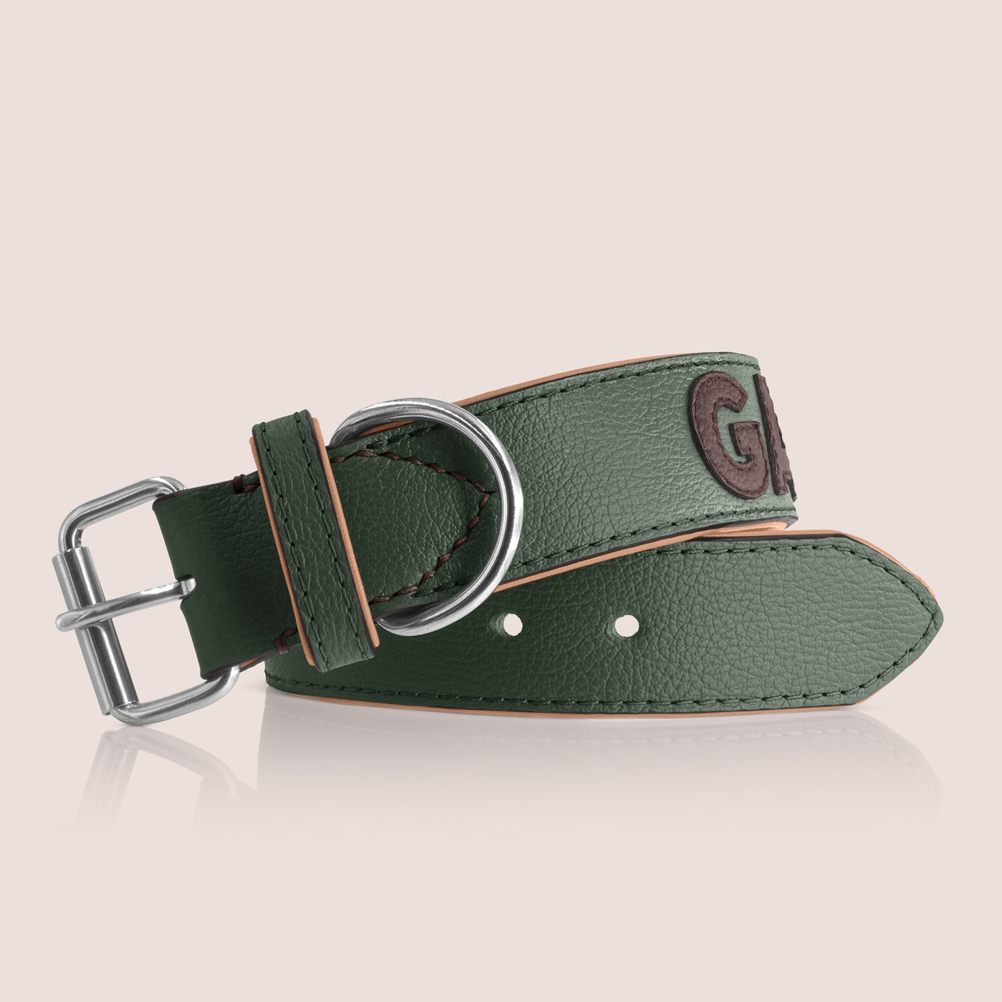 TONERL – Hundehalsband mit Namen aus Leder in British-Racing-Green - Marron