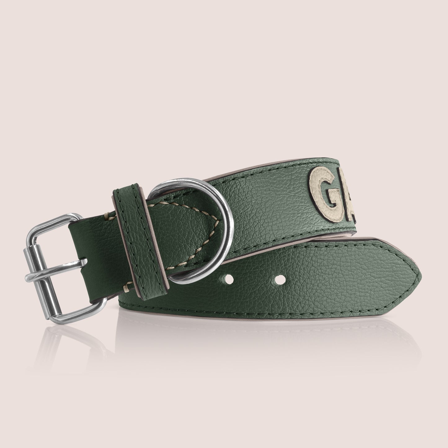 TONERL – Hundehalsband mit Namen aus Leder in British-Racing-Green - Stone