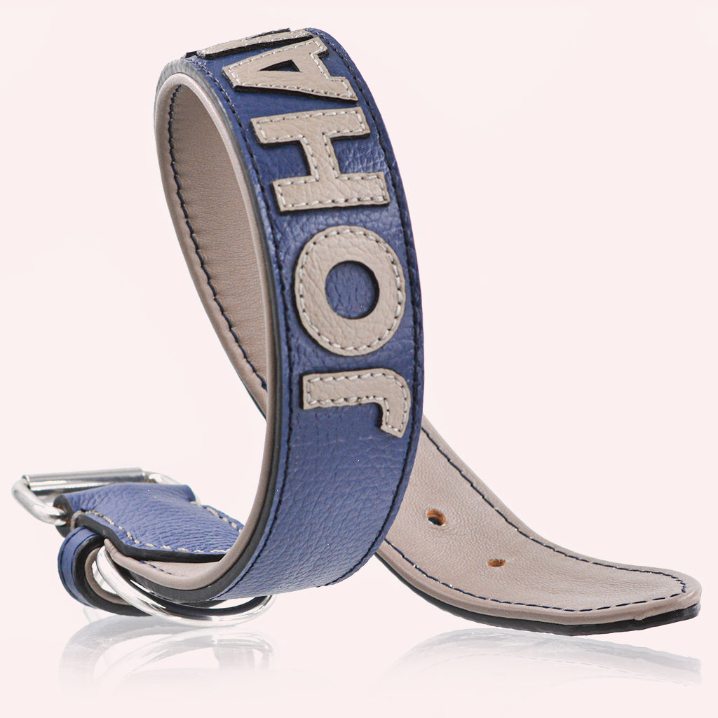 Hundehalsband Leder personalisiert – TONERL Classic – Dunkelblau