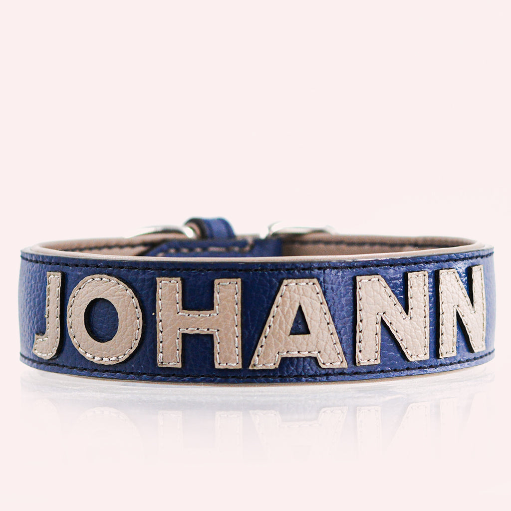 Hundehalsband Leder personalisiert – TONERL Classic – Dunkelblau