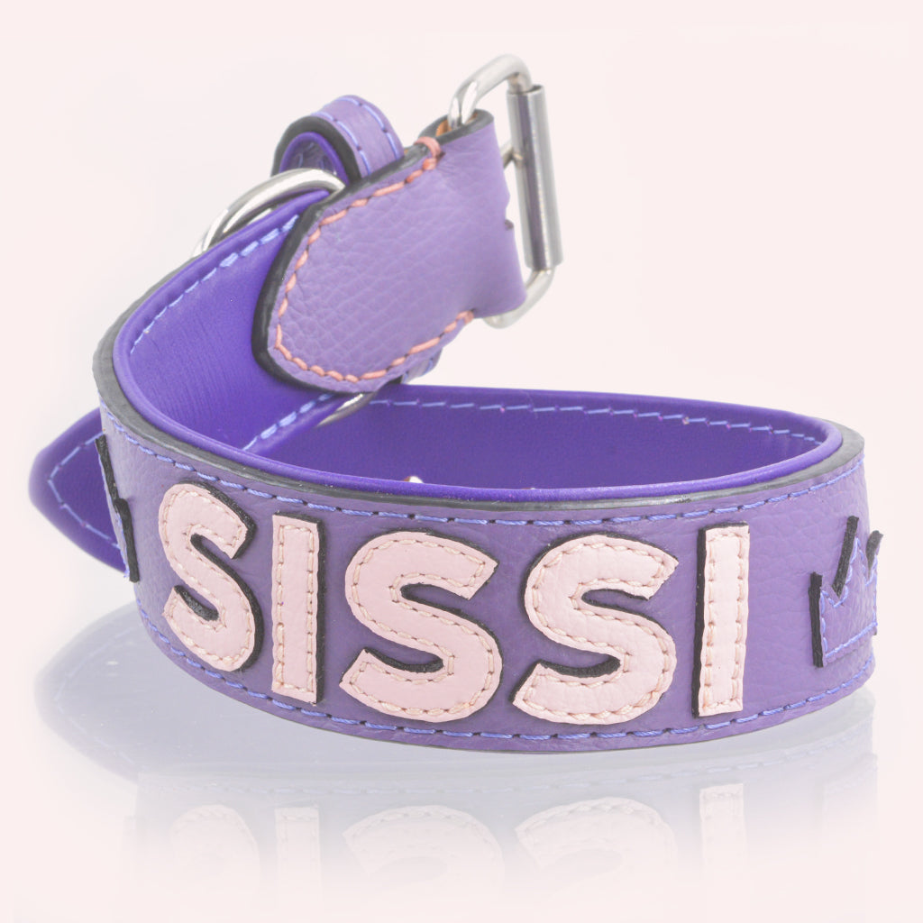 Hundehalsband Leder personalisiert – TONERL Classic – Flieder