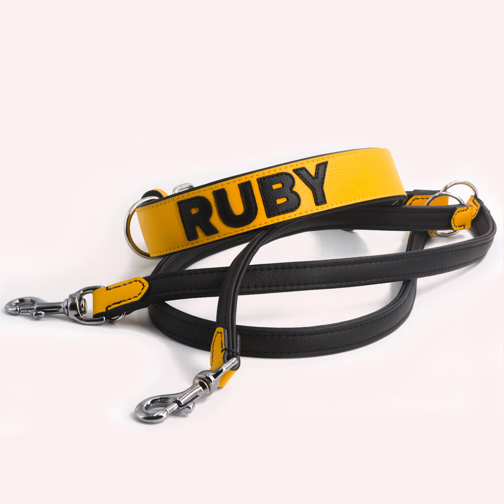Hundehalsband Leder personalisiert – TONERL Classic – Gelb