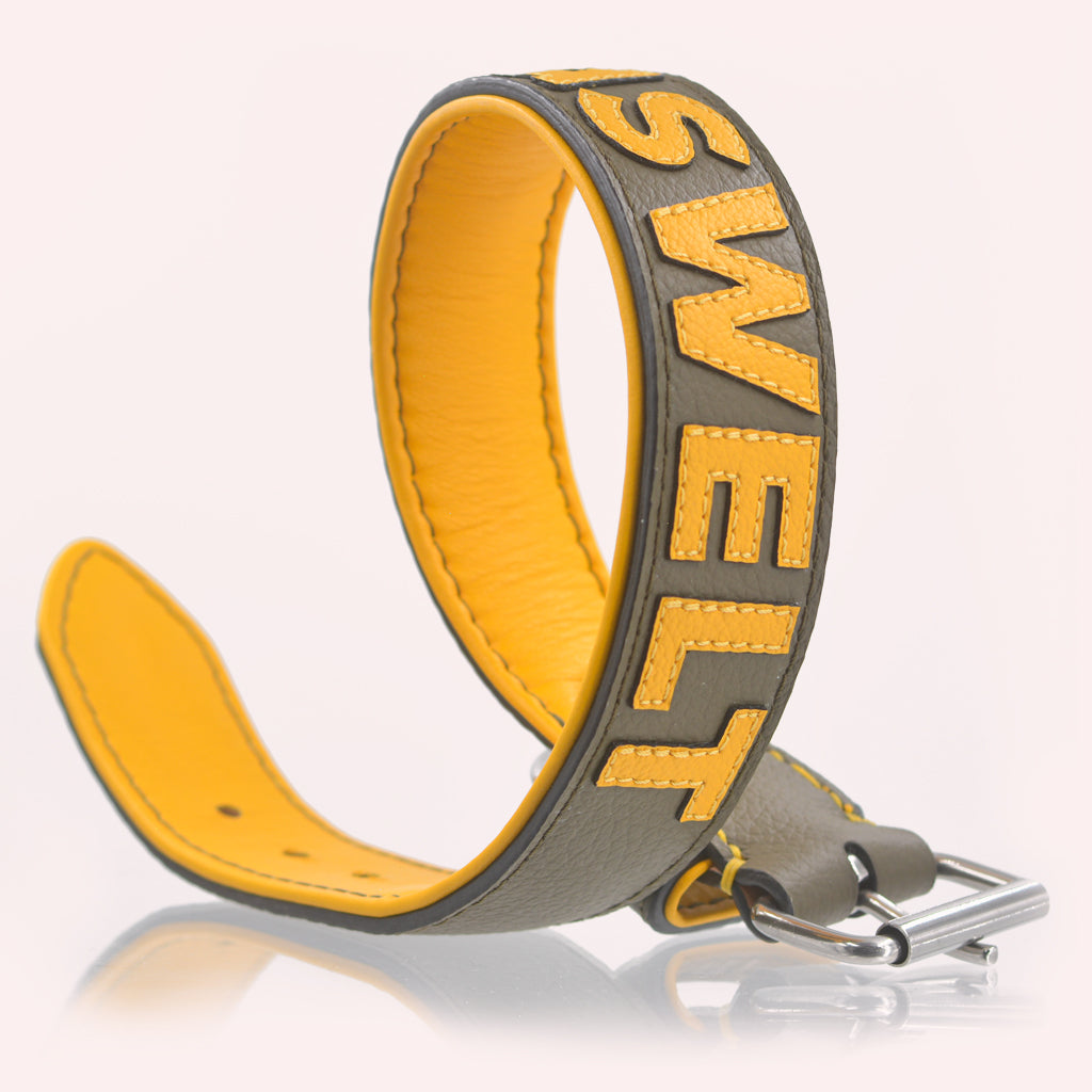 Hundehalsband Leder personalisiert – TONERL Classic – Oliv