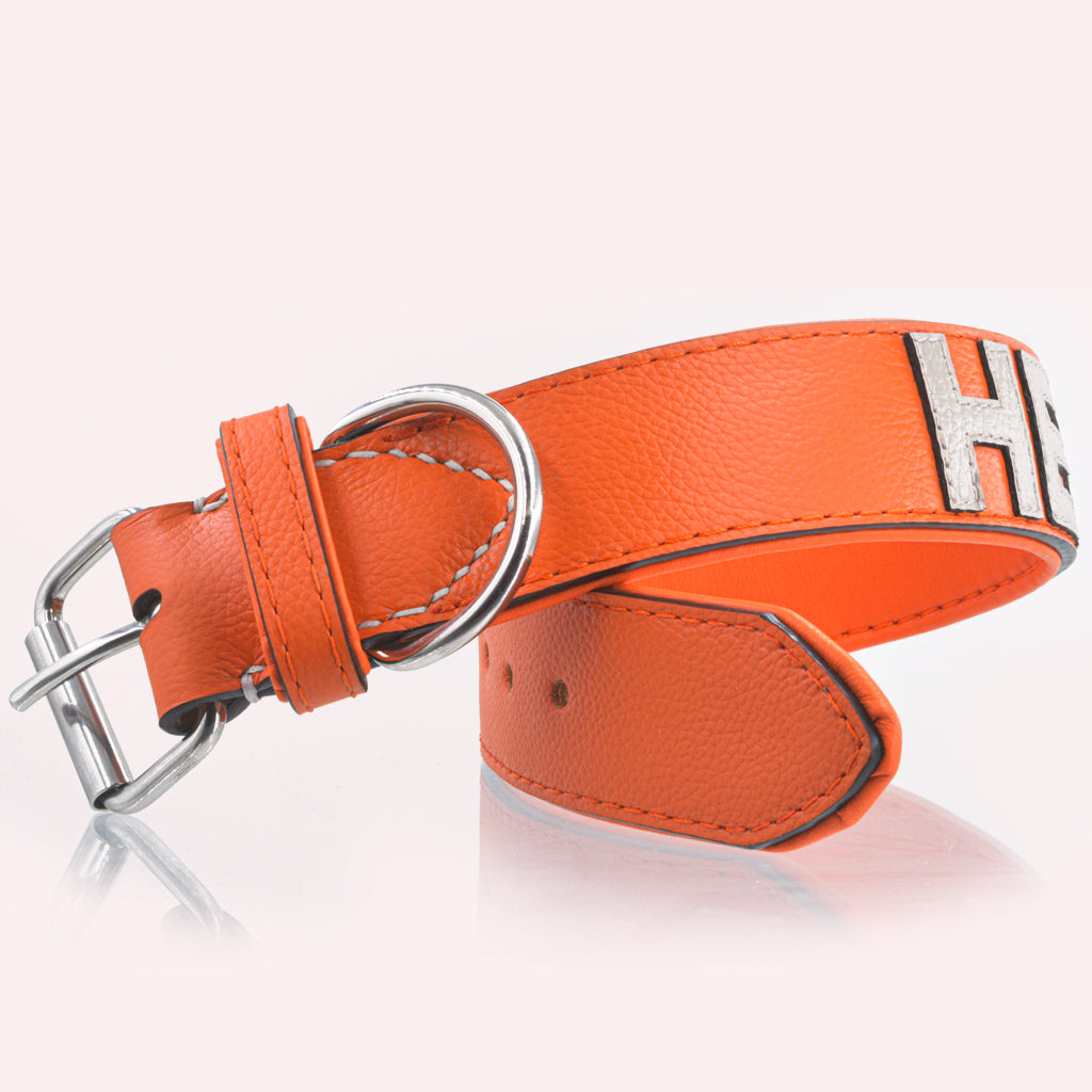 Hundehalsband Leder personalisiert – TONERL Classic – Orange