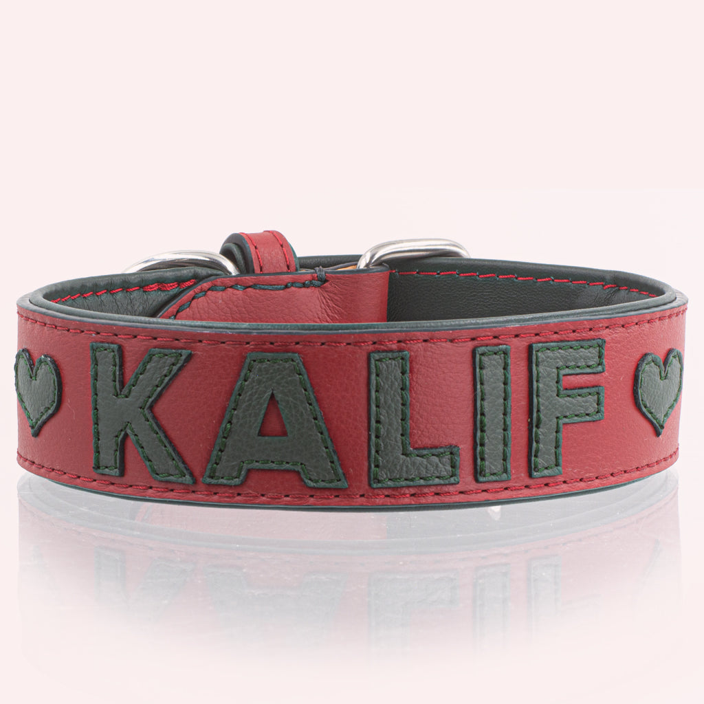 Hundehalsband Leder personalisiert – TONERL Classic – Rubinrot