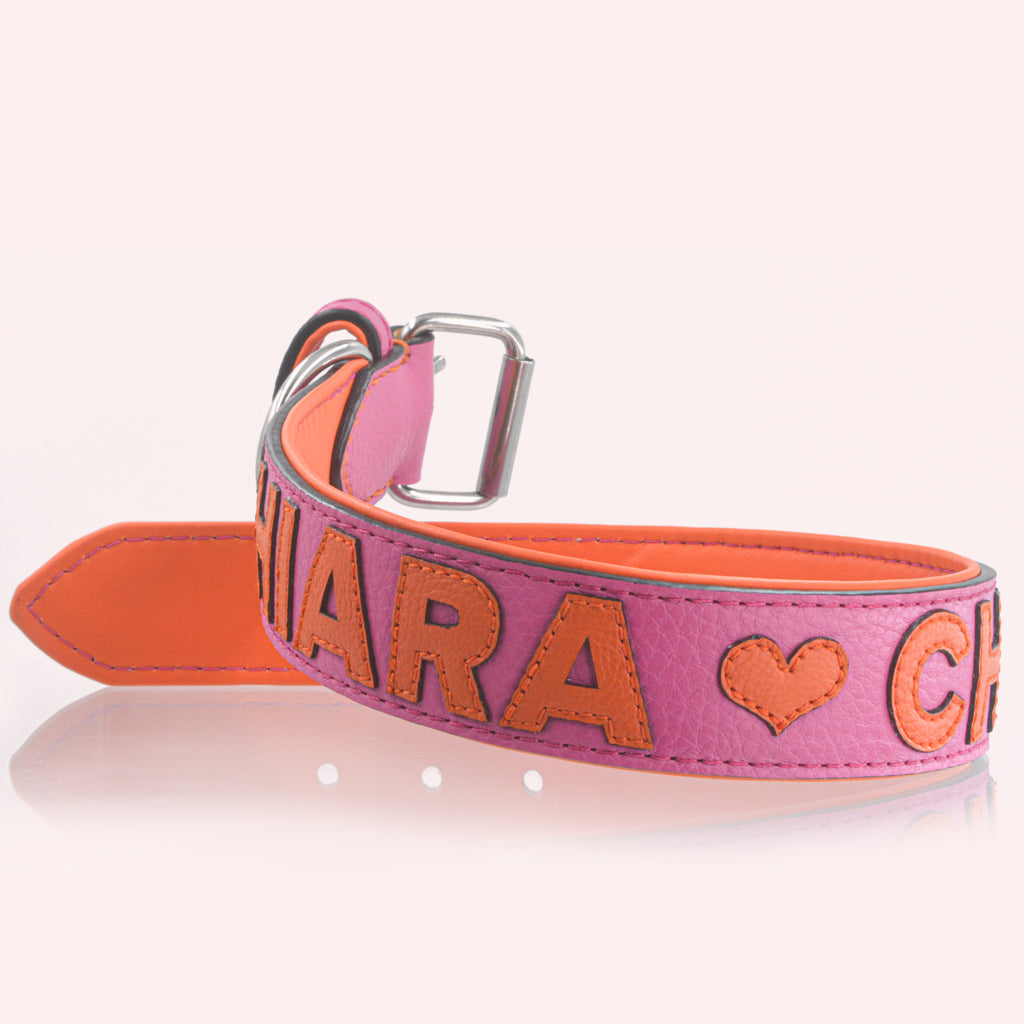 Hundehalsband Leder personalisiert – TONERL Classic – Soft-Pink