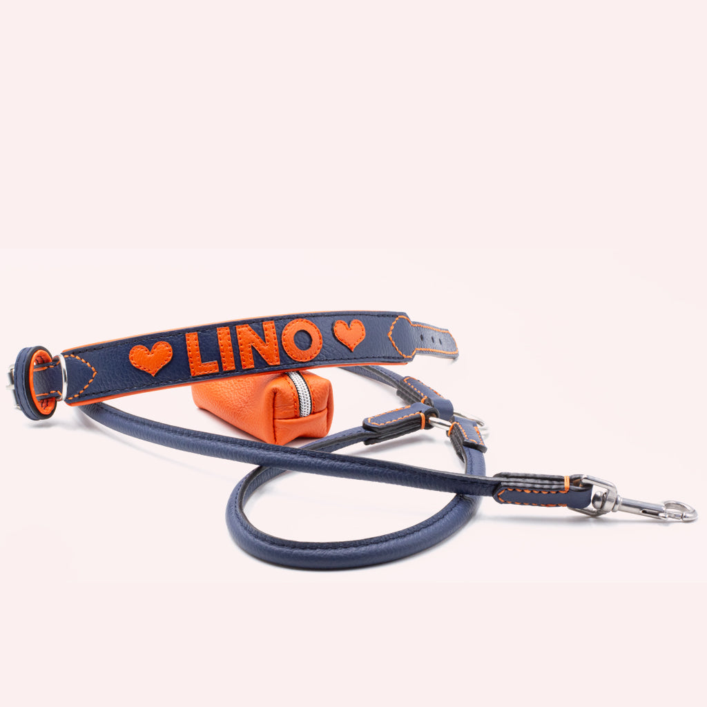 Hundehalsband Leder personalisiert – TONERL Mini – Dunkelblau