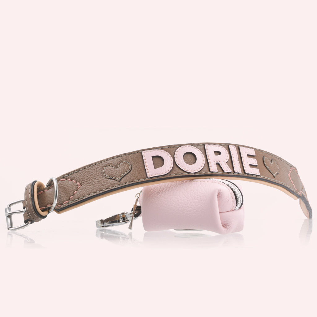 Hundehalsband Leder personalisiert – TONERL Mini – Taupe
