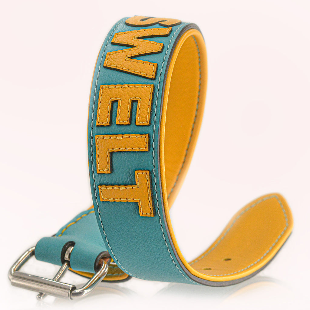 Hundehalsband Leder personalisiert – TONERL Classic – Türkis