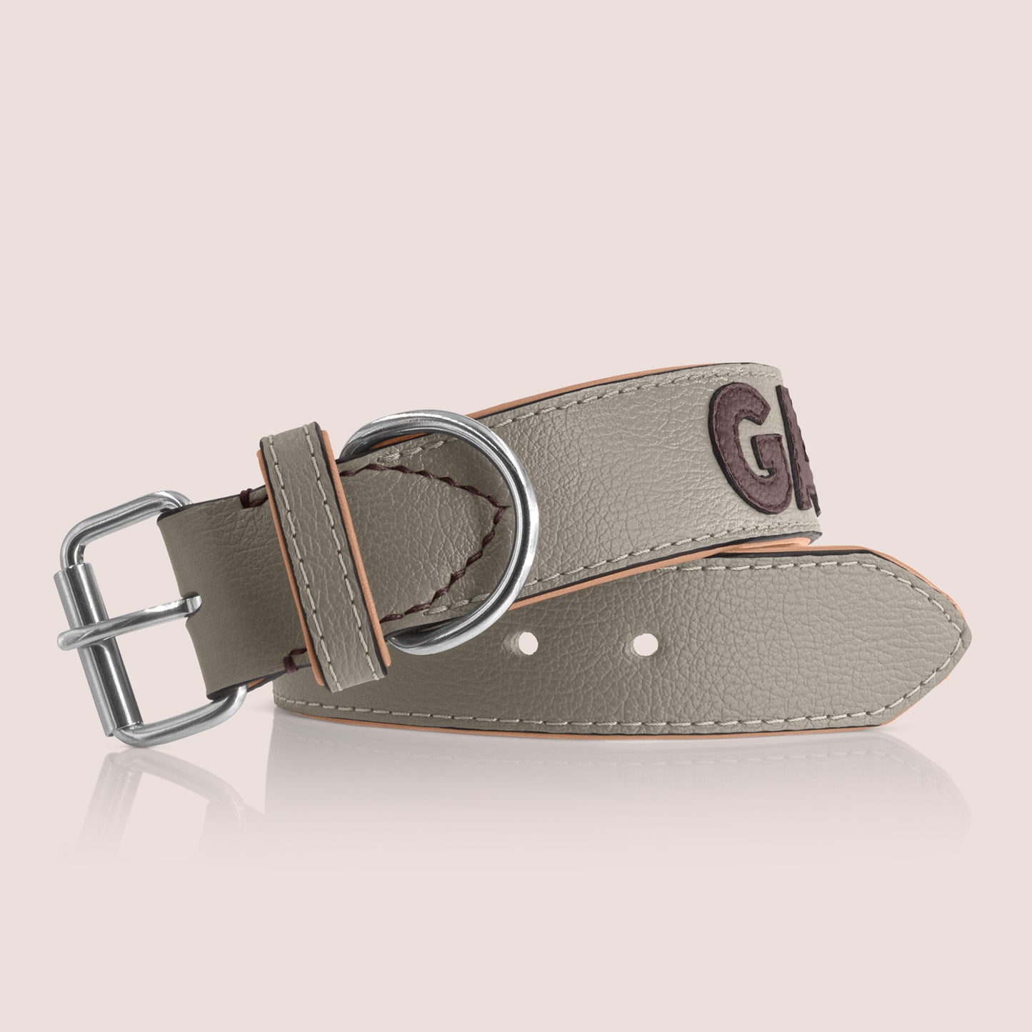 TONERL – Hundehalsband mit Namen aus Leder in Lehm - Marron