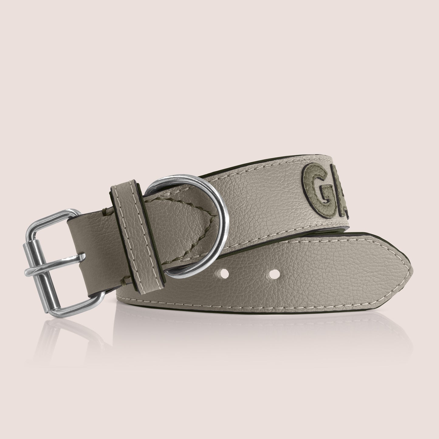 TONERL – Hundehalsband mit Namen aus Leder in Lehm - Oliv