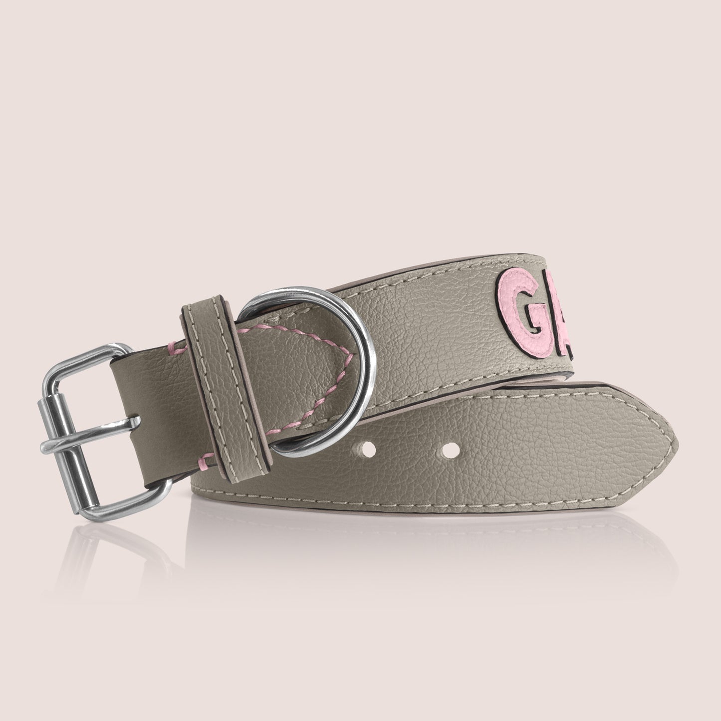 TONERL – Hundehalsband mit Namen aus Leder in Stone - Rosé