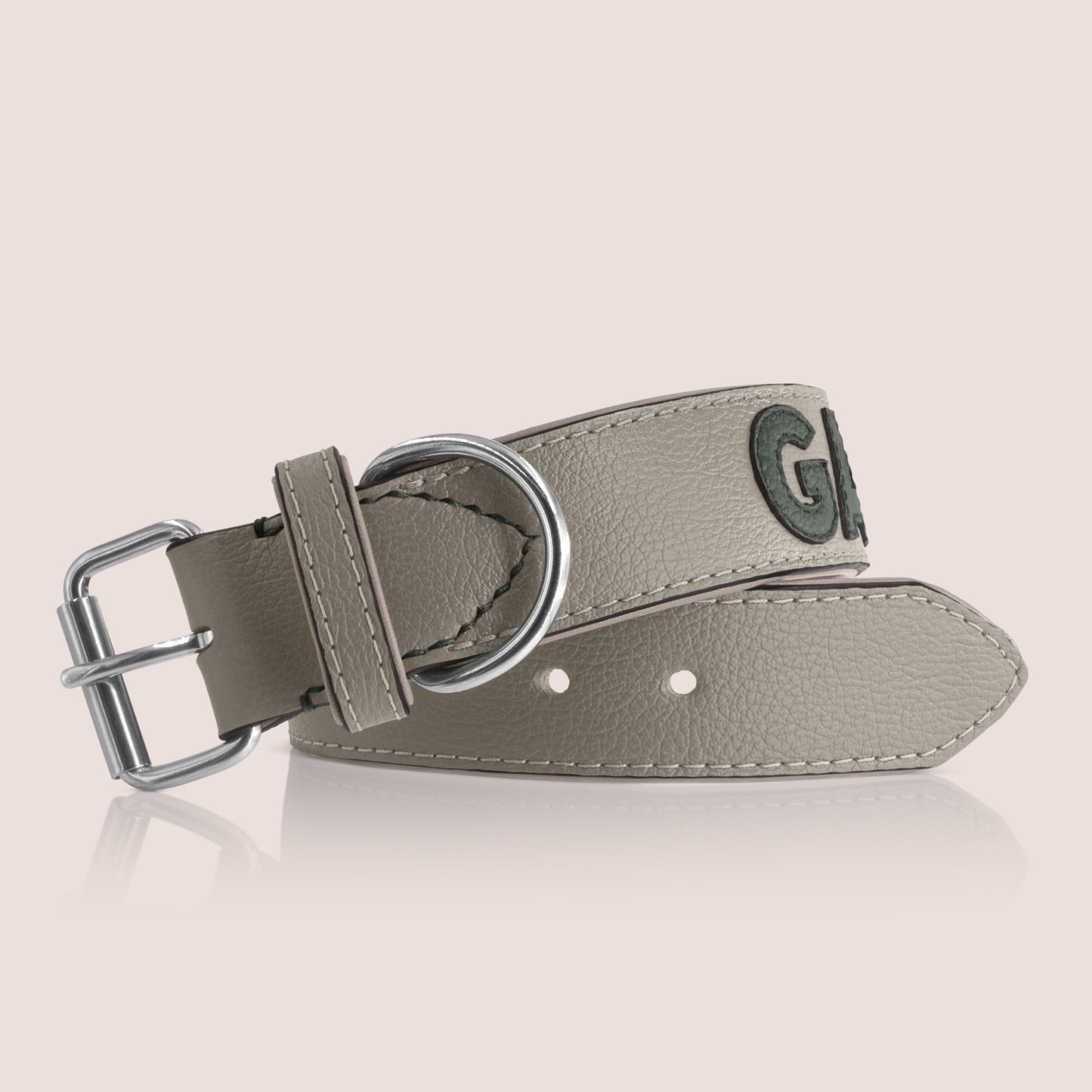 TONERL – Hundehalsband mit Namen aus Leder in Lehm - British-Racing-Green
