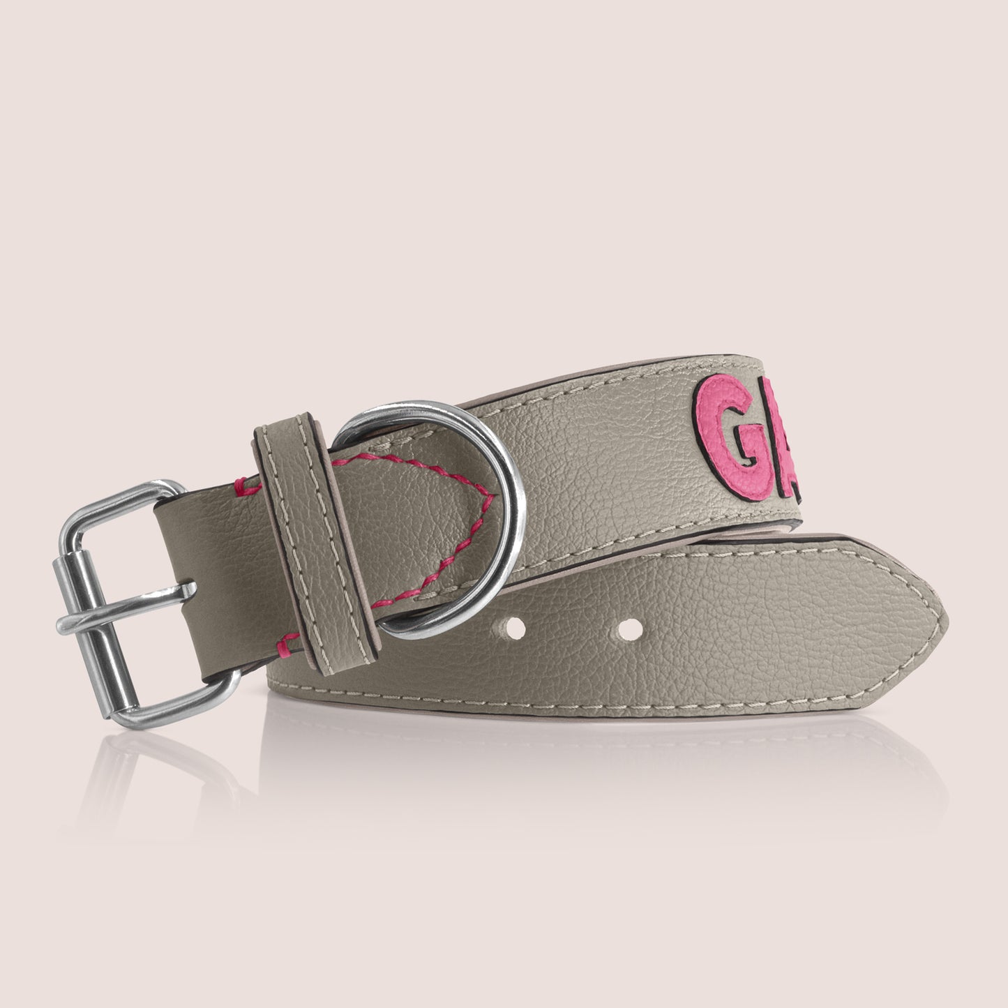 TONERL – Hundehalsband mit Namen aus Leder in Lehm - Soft-Pink
