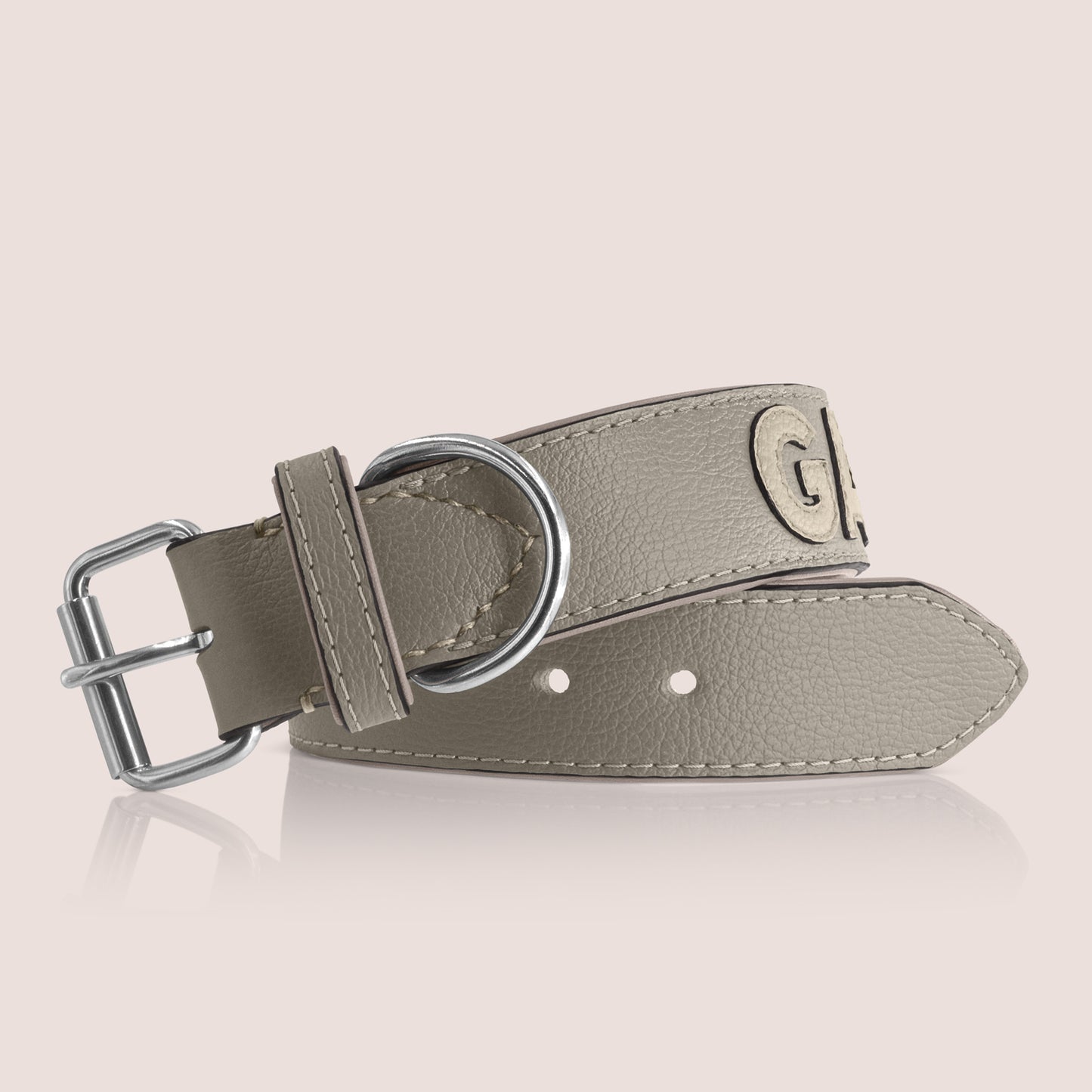 TONERL – Hundehalsband mit Namen aus Leder in Lehm - Stone