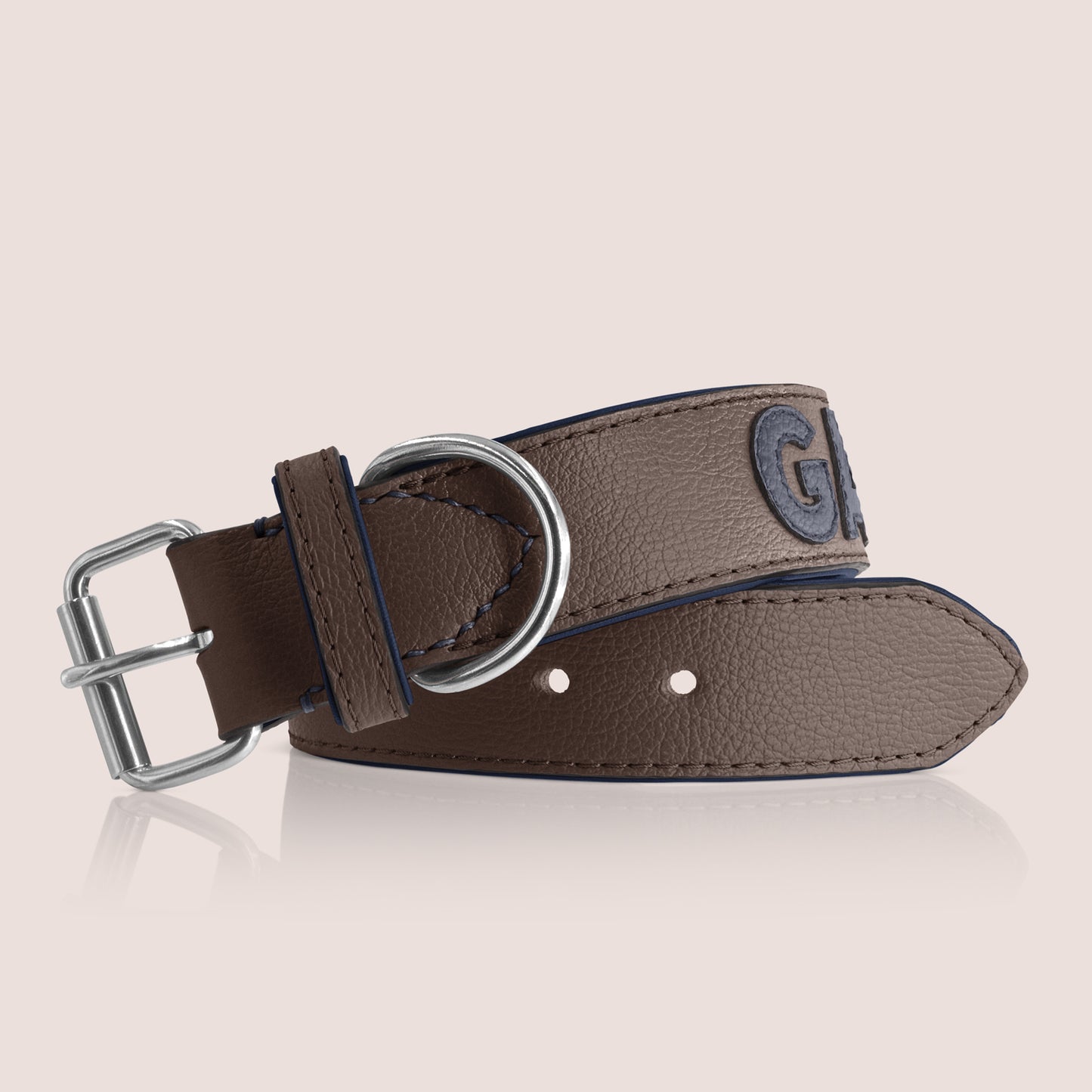 TONERL – Hundehalsband mit Namen aus Leder in Marron - Blau