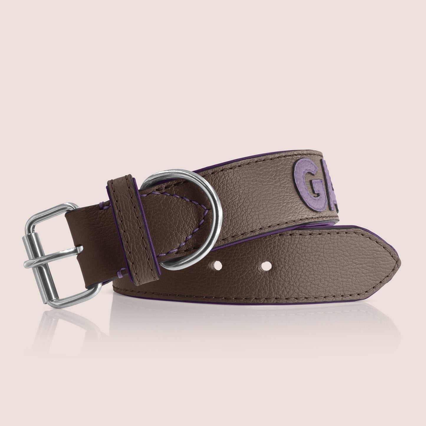 TONERL – Hundehalsband mit Namen aus Leder in Marron - Flieder