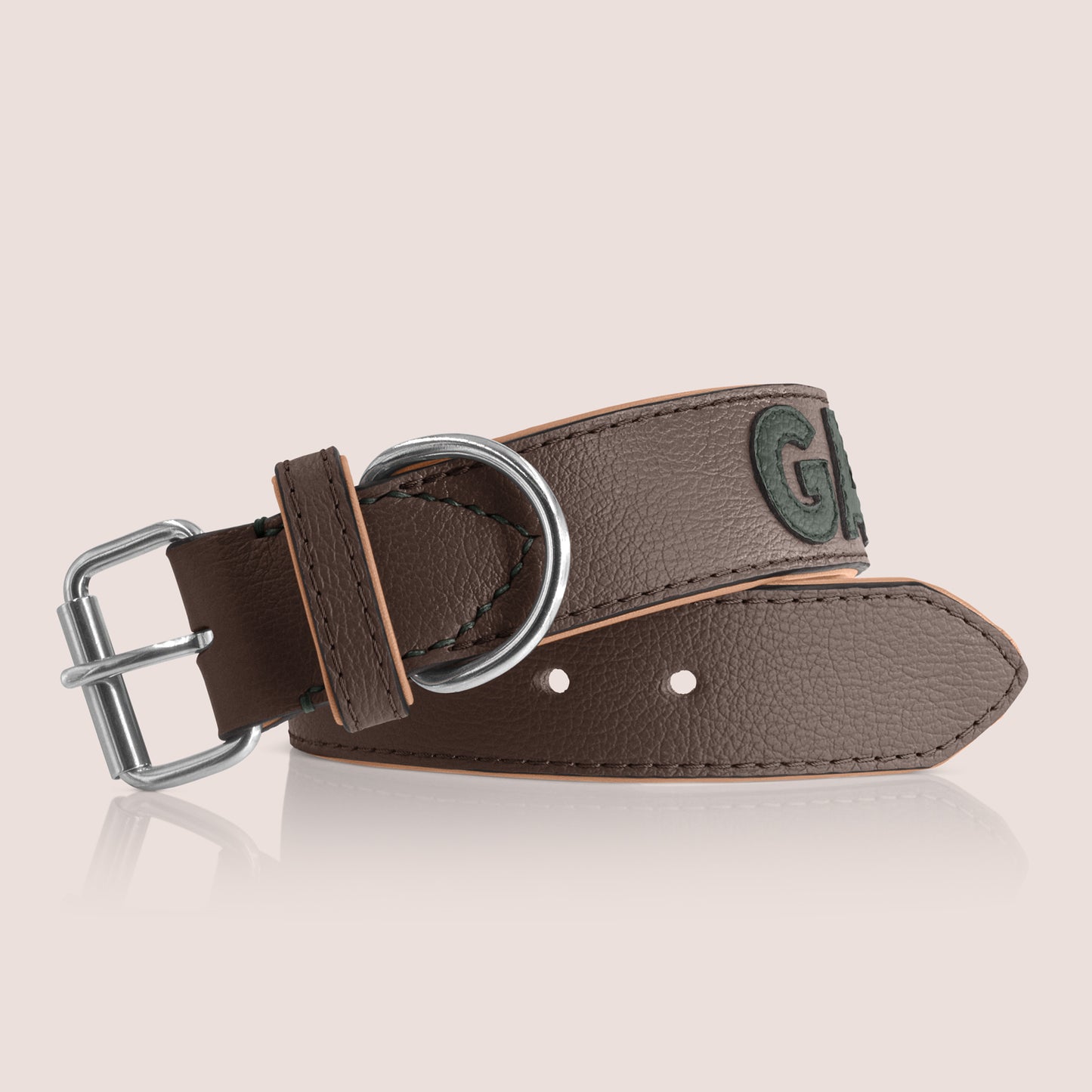 TONERL – Hundehalsband mit Namen aus Leder in Marron - British-Racing-Green
