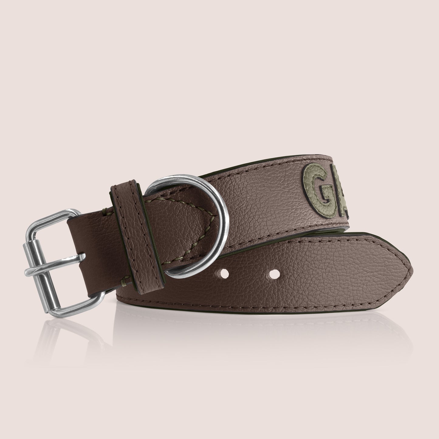 TONERL – Hundehalsband mit Namen aus Leder in Marron - Oliv