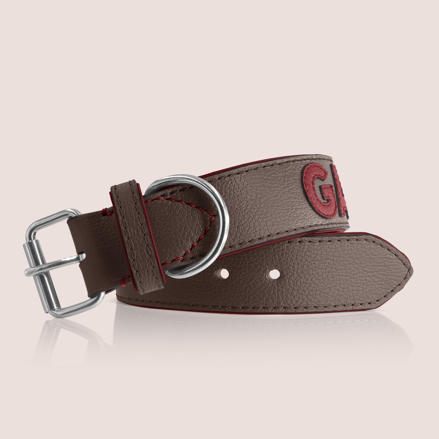 TONERL – Hundehalsband mit Namen aus Leder in Marron - Rubinrot