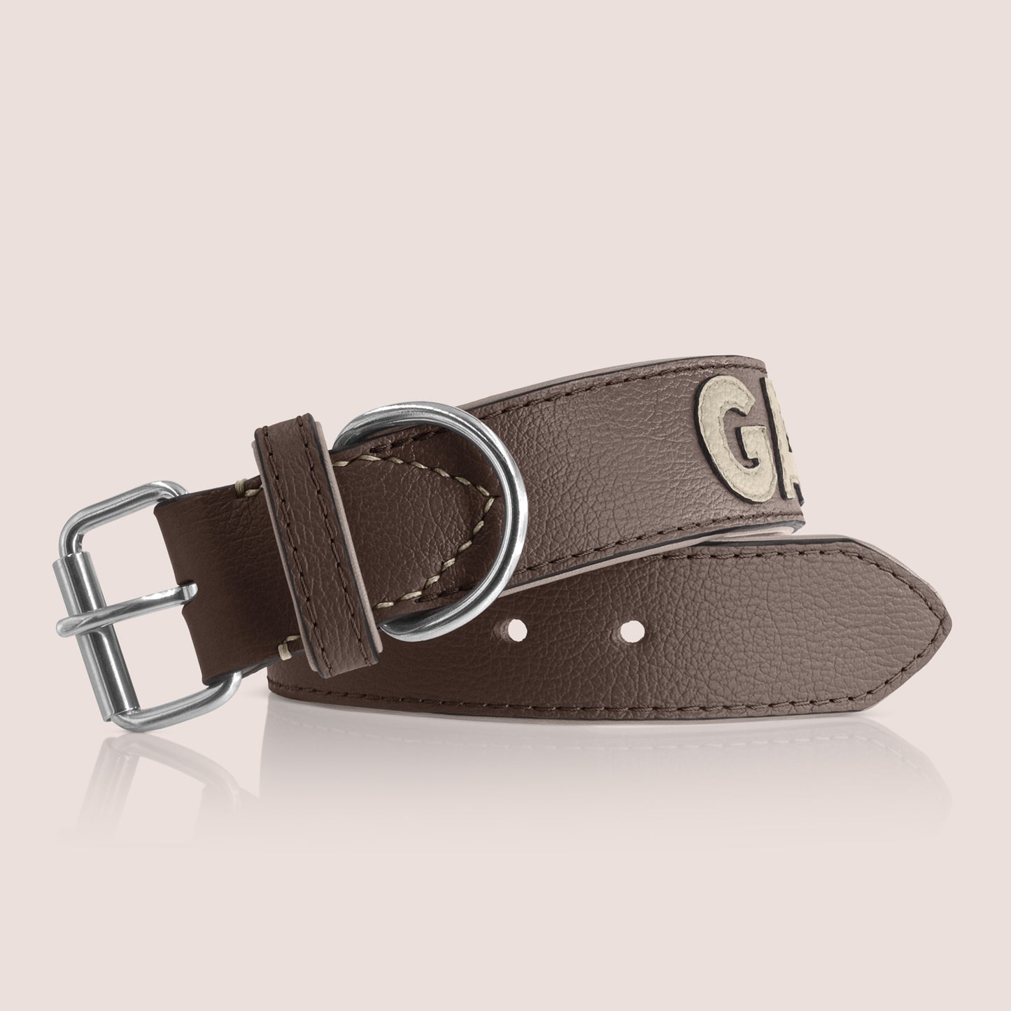 TONERL – Hundehalsband mit Namen aus Leder in Marron - Stone