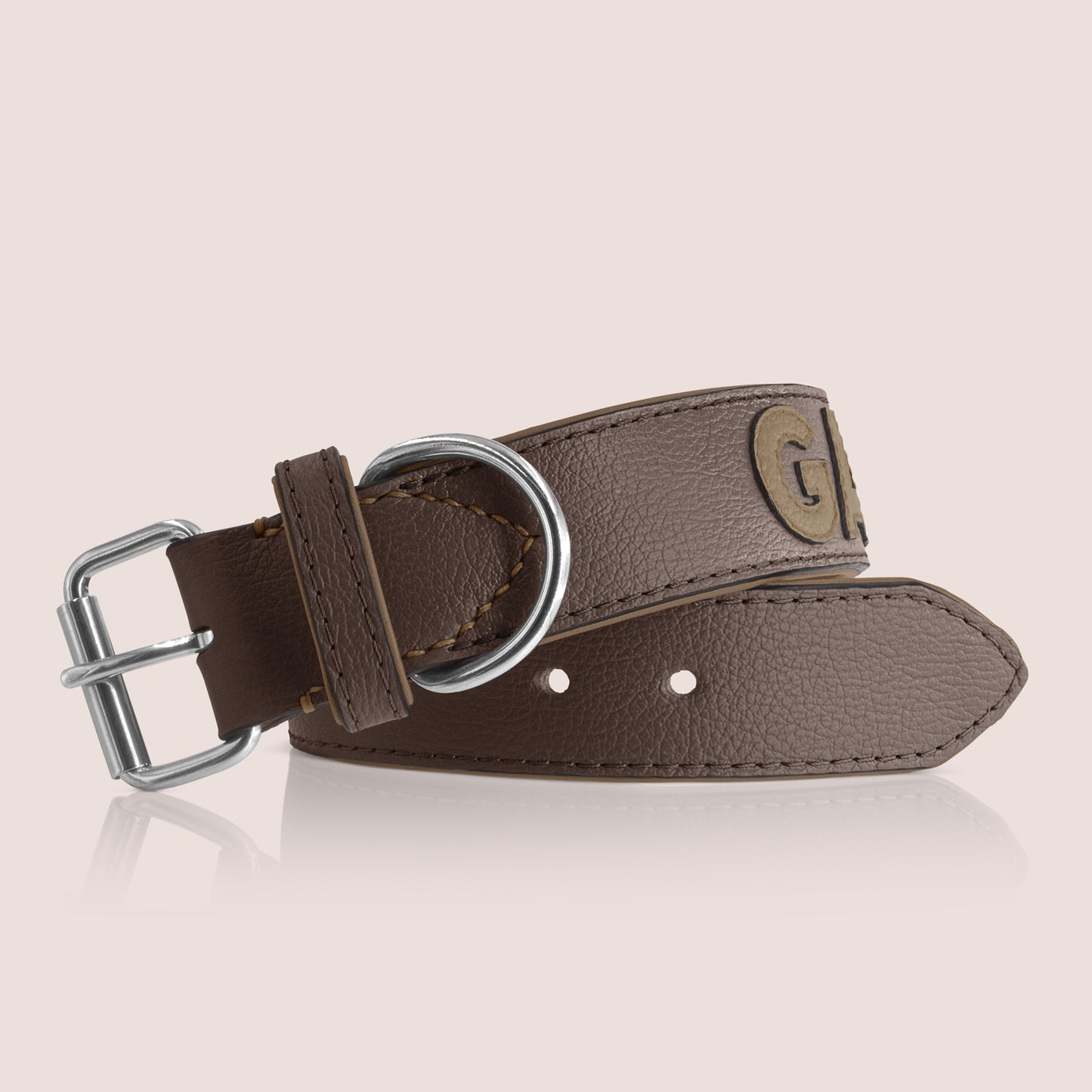TONERL – Hundehalsband mit Namen aus Leder in Marron - Taupe