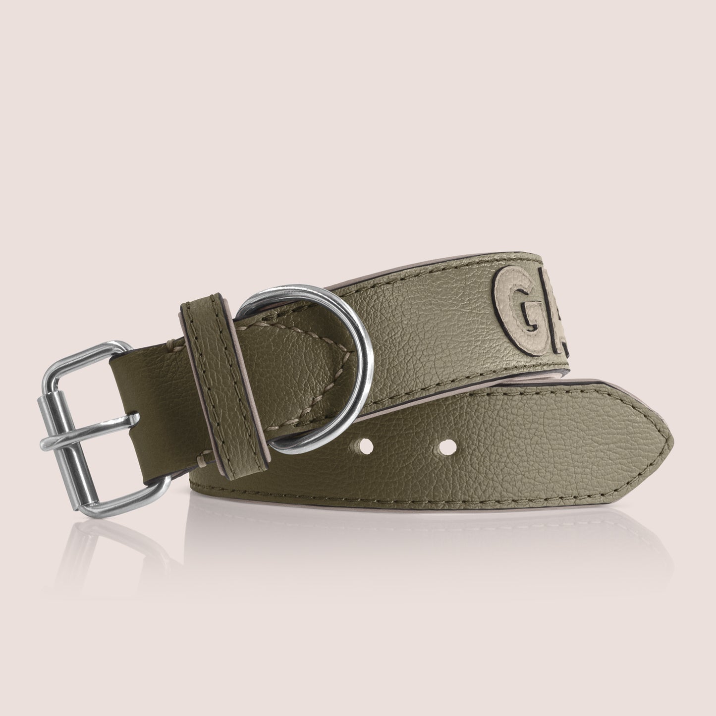 TONERL – Hundehalsband mit Namen aus Leder in Oliv - Lehm