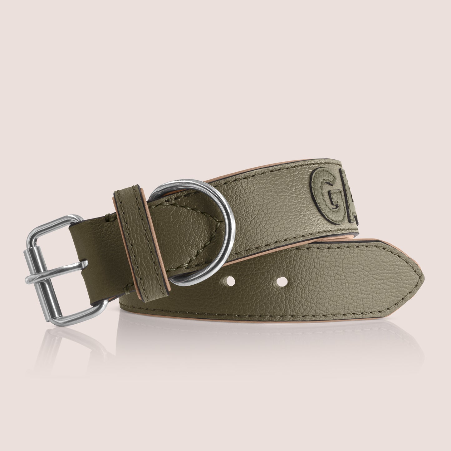 TONERL – Hundehalsband mit Namen aus Leder in Oliv - Oliv