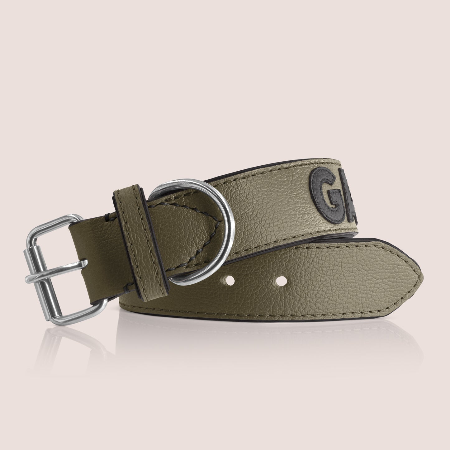 TONERL – Hundehalsband mit Namen aus Leder in Oliv - Schwarz