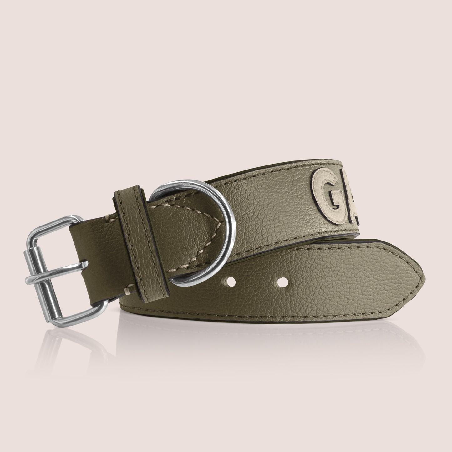 TONERL – Hundehalsband mit Namen aus Leder in Oliv - Stone