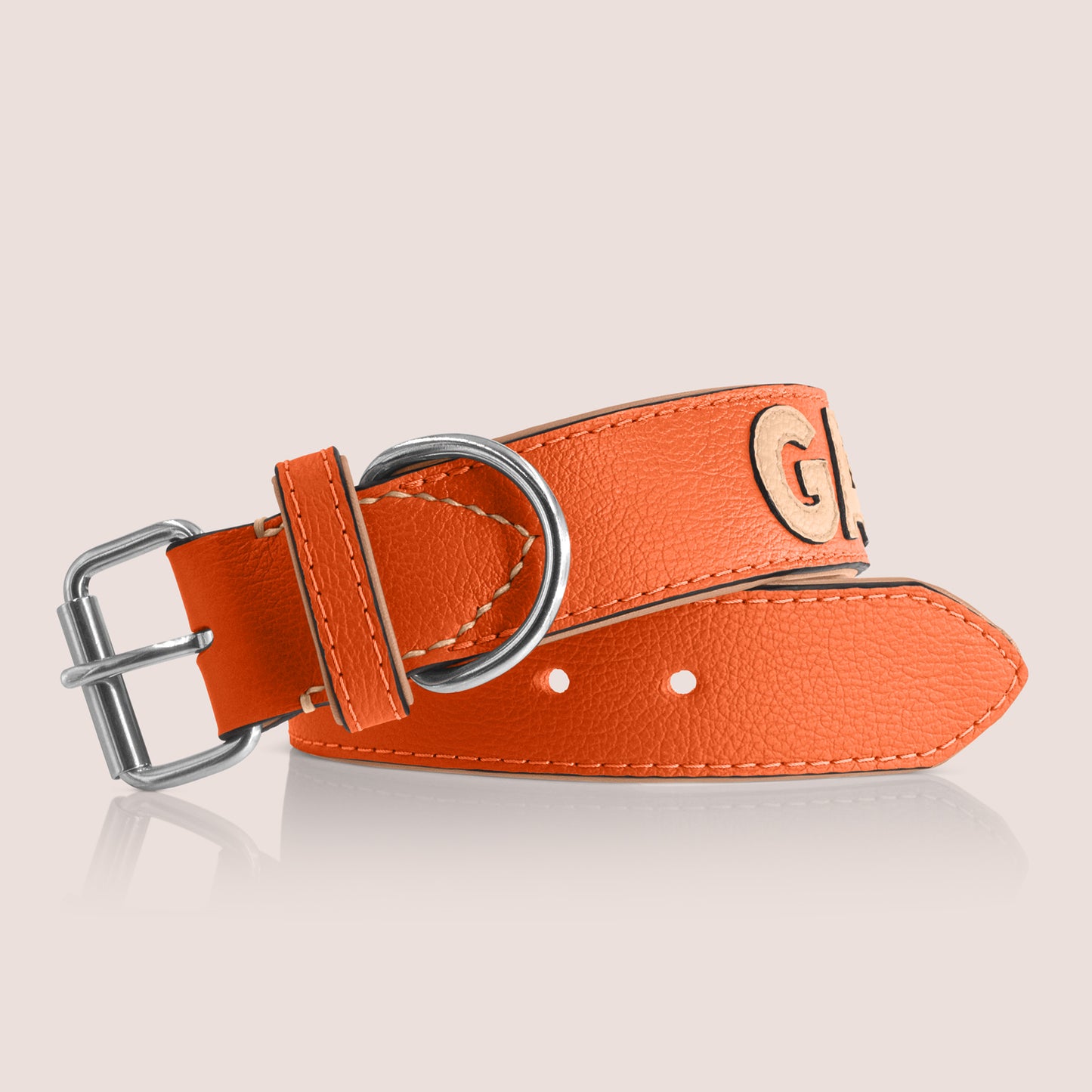 TONERL – Hundehalsband mit Namen aus Leder in Orange - Biscuit