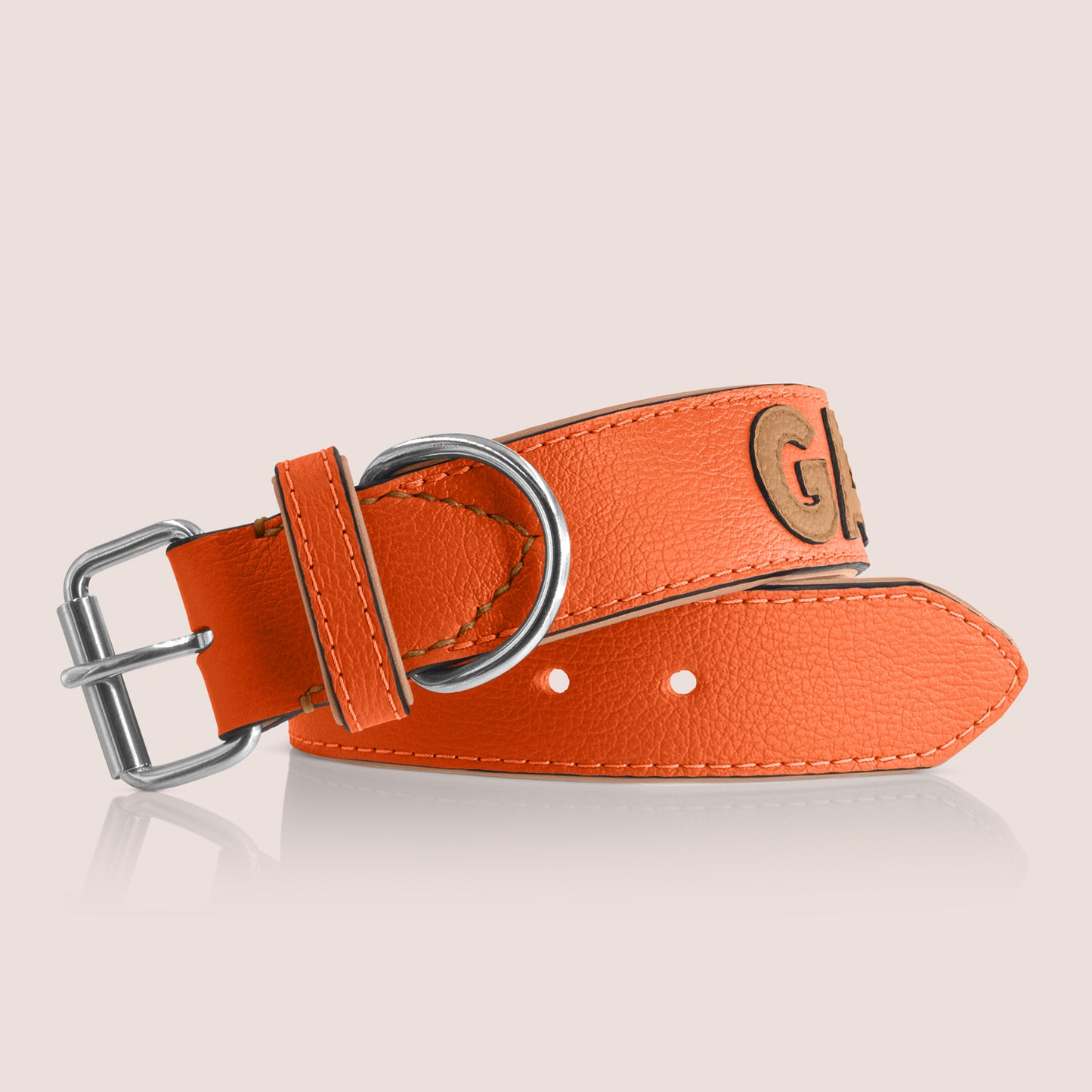 TONERL – Hundehalsband mit Namen aus Leder in Orange - Caramel