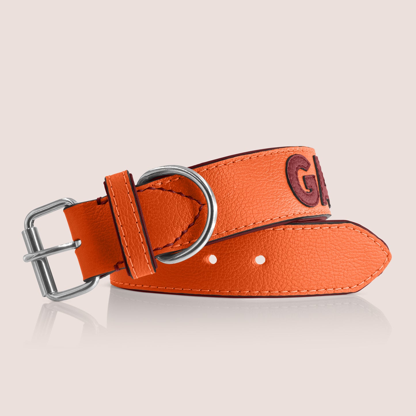 TONERL – Hundehalsband mit Namen aus Leder in Orange - Rubinrot